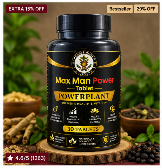 Herbal Roots Ayurveda Max Man Power Tablet – Ayurvedic Men’s Health & Vitality Supplement (30 Tablets)